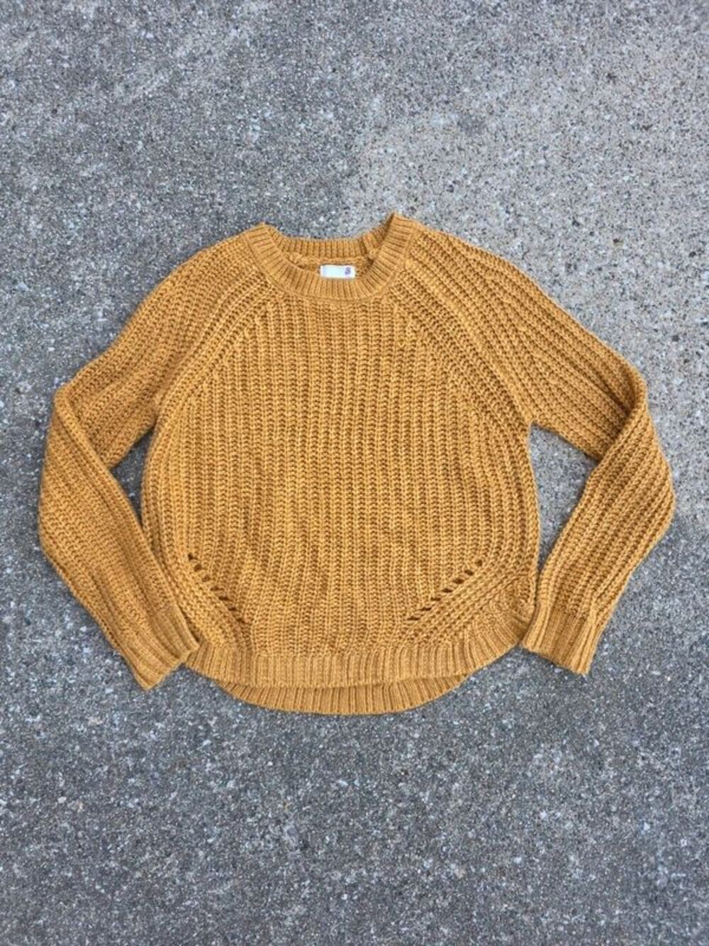 Mustard Yellow Chunky Textured Knit Sweater Size Small